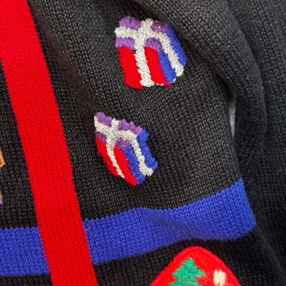 Paul Harris Cardigan Sweater XL Design Black Festive Patterns  Xmas Themed - Picture 14 of 14